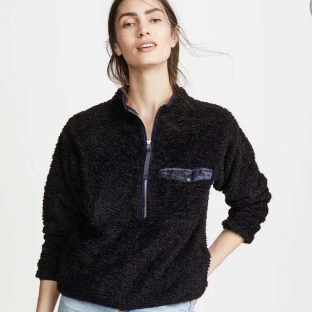 Anine Bing Designer Black Sierra Sherpa Half Zip Pullover S - Picture 3 of 16